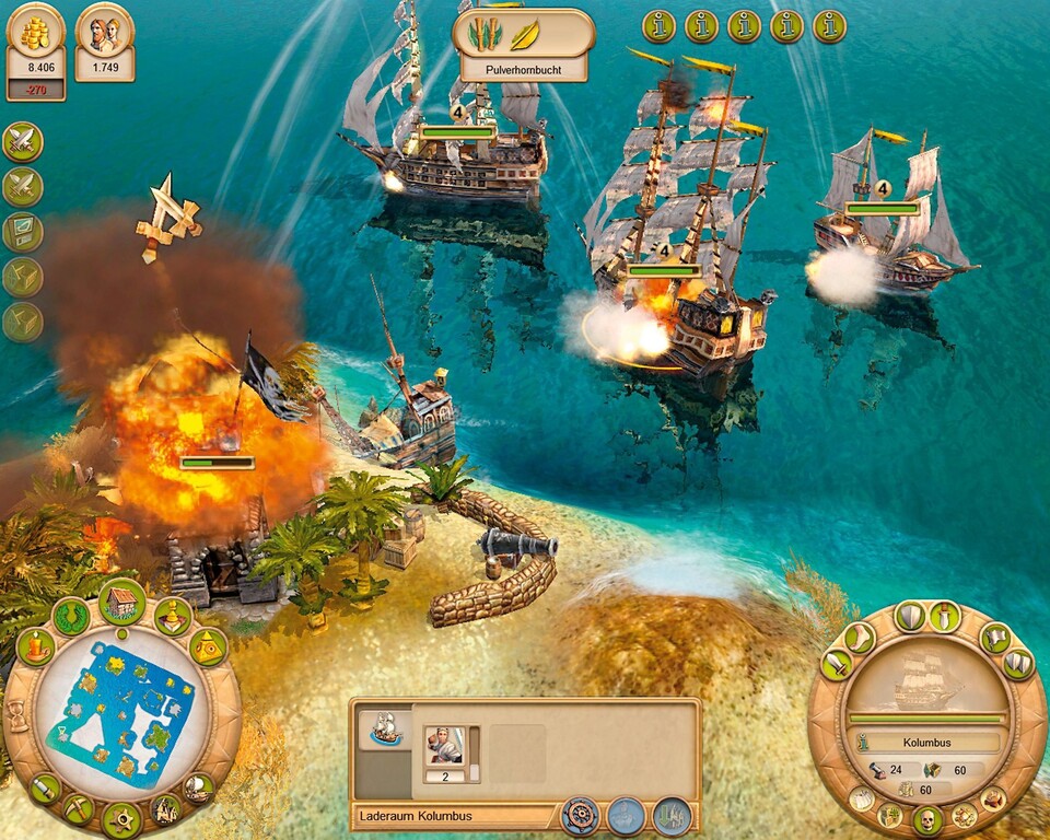 Unsere Flotte ist nach rund zehn Spielstunden endlich groß genug, um einen Angriff auf die Pirateninsel von Ramirez zu wagen.