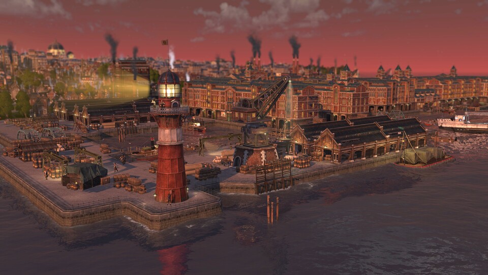 Der erste neue DLC für Anno 1800 ist die Speicherstadt, mit der wir viel Platz am Hafen sparen.