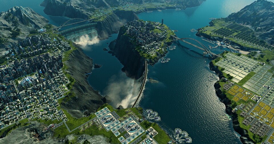 Die Bau eines Großprojekts wie dieser Staudamm soll uns mehrere Spielstunden beschäftigen. Zum Lohn verändert sich nicht nur die Spielwelt, im Fall des Damms erhalten wir auch einen kräftigen Energiebonus für all unsere Regionen.