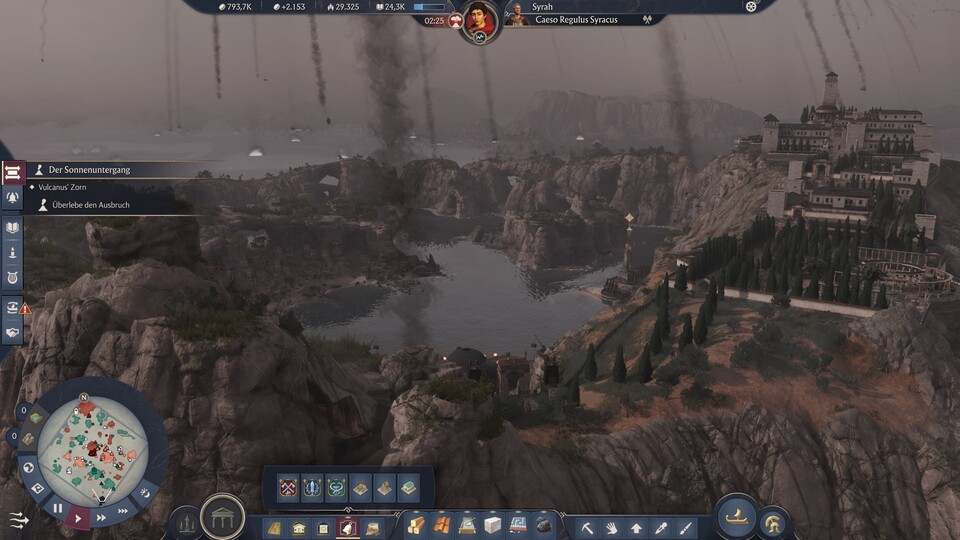 Eine Eruption kann in Anno 117: Die Verheißung des Vulkans eure Siedlungen beschädigen, aber danach steigt durch die erkaltete Lava die Fruchtbarkeit der Felder stark an.