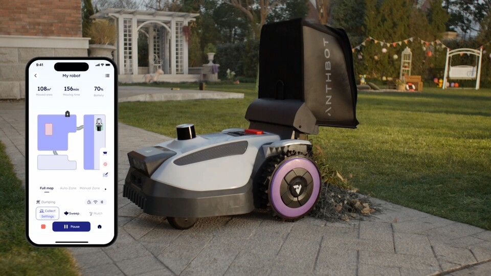 Der ANTHBOT N8 kann als einer der wenigsten Mähroboter überhaupt auch Laub aufsammeln. Wer Bäume oder Sträucher im Garten hat, wird das lieben!