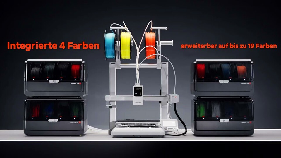 Die vier integrierten Farben lassen sich mithilfe des ACE 2 Pro Filament-Trockners auf bis zu 19 Farben erweitern!