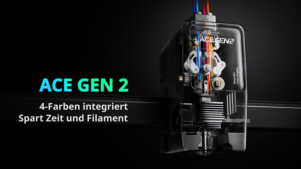 Die verschiedenen Filamente werden im Druckkopf dicht an der Düse zusammengeführt. Das spart beim Filament-Wechsel Zeit und Material.