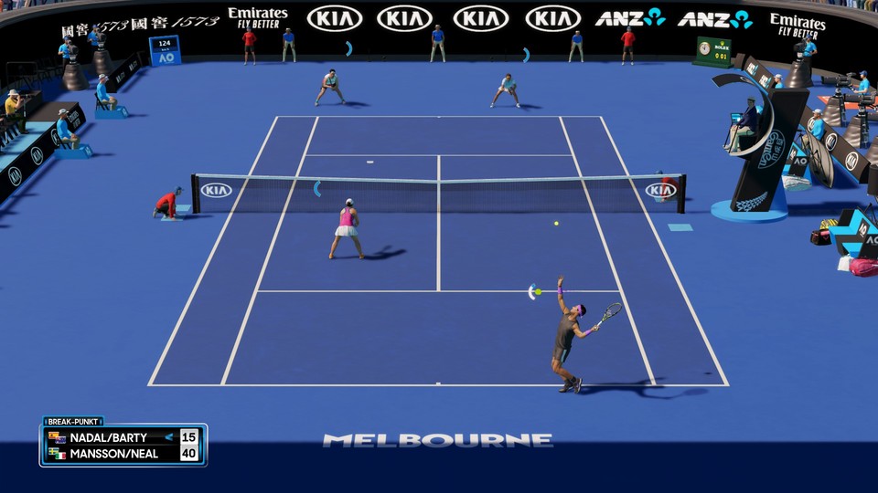 Doppel-Begegnungen sind in AO Tennis 2 besonders fordernd und spannend – zuweilen auch für die KI-Spieler.