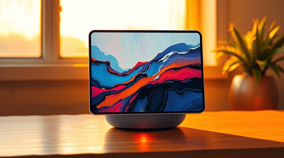 Ein HomePod mit Bildschirm ist möglicherweise die Steuerzentrale für Smart Home von Apple. (KI-Bild, mit Leonardo.ai erzeugt)