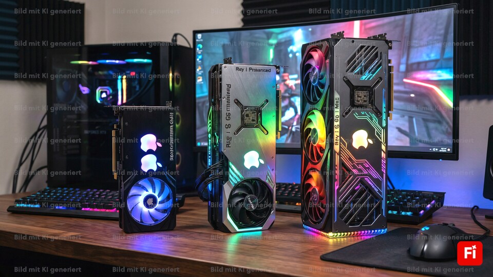 Wir vermuten, dass dieses Bild mit KI erstellt wurde. Apple schwört uns gegenüber aber, dass es sich um ein echtes Foto der Ray-i-GPUs handelt. (Bild KI-generiert mit Adobe Firefly)
