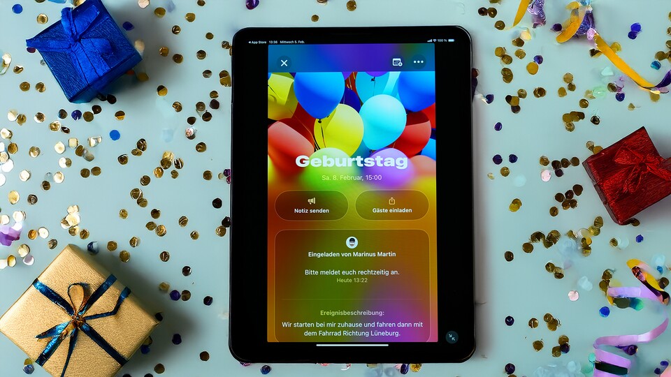 »Apple Einladungen« unterstützt euch beim Organisieren von Festen und Veranstaltungen. (Bild: GameStar Tech KI-Hintergrund mit Adobe Firefly erstellt)