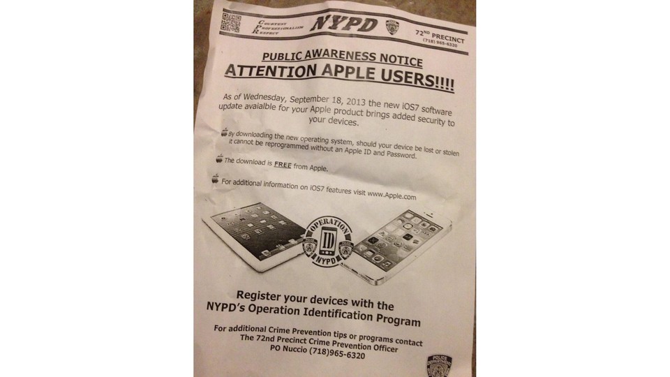 Der Flyer des NYPD zu iOS 7 (Bildquelle: Twitter)