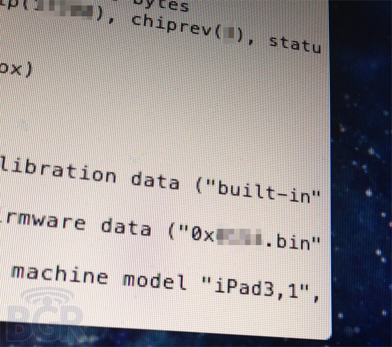 Eines der Fotos, die nur Text zeigen, der von einem Entwickler-Tool auf dem iPad 3 stammen soll.