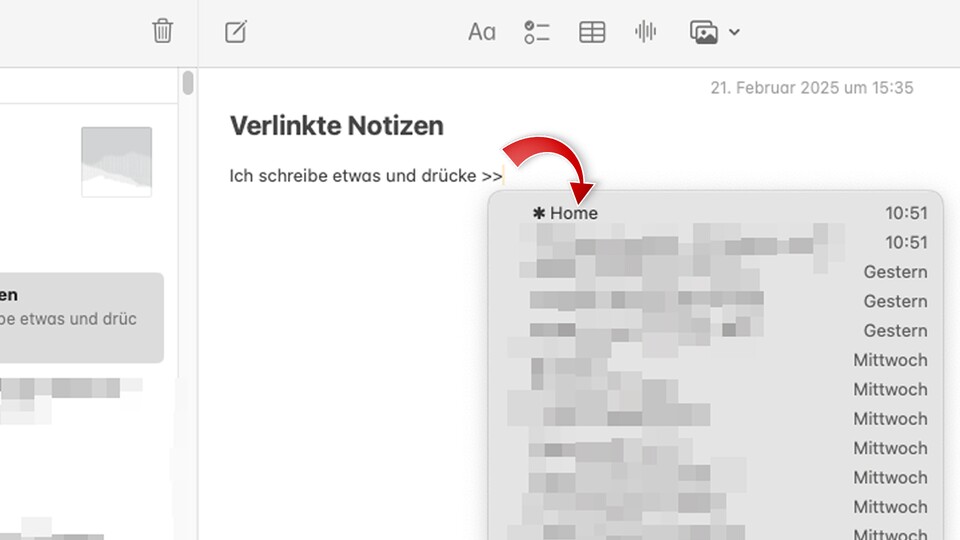 Mit >> verlinkte ich schnell zu einer bestehenden Notiz – oder lege diese an.