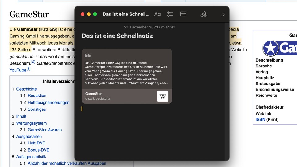 Über den Safari-Browser auf dem Mac können Zitate schnell und einfach gespeichert werden.