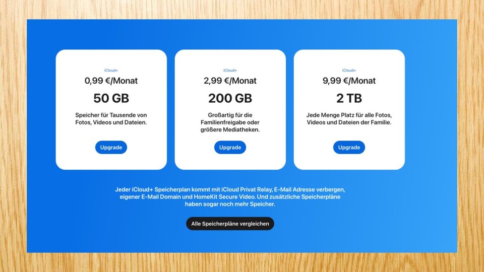 Wenn euer iCloud-Speicher voll ist, also bei 5GB, dann bittet euch Apple mit knapp 1€ pro Monat um mehr Speicher.