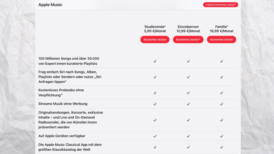Apple Music teilt wie viele Anbieter ihre Abos nach Zielgruppe auf. Studierende kriegen hier den besten Tarif.
