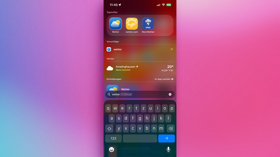 Wetterabfragen für den aktuellen oder einen anderen Standort klappen über die Spotlight-Suche ebenfalls. (Bildquelle: GameStar Tech)