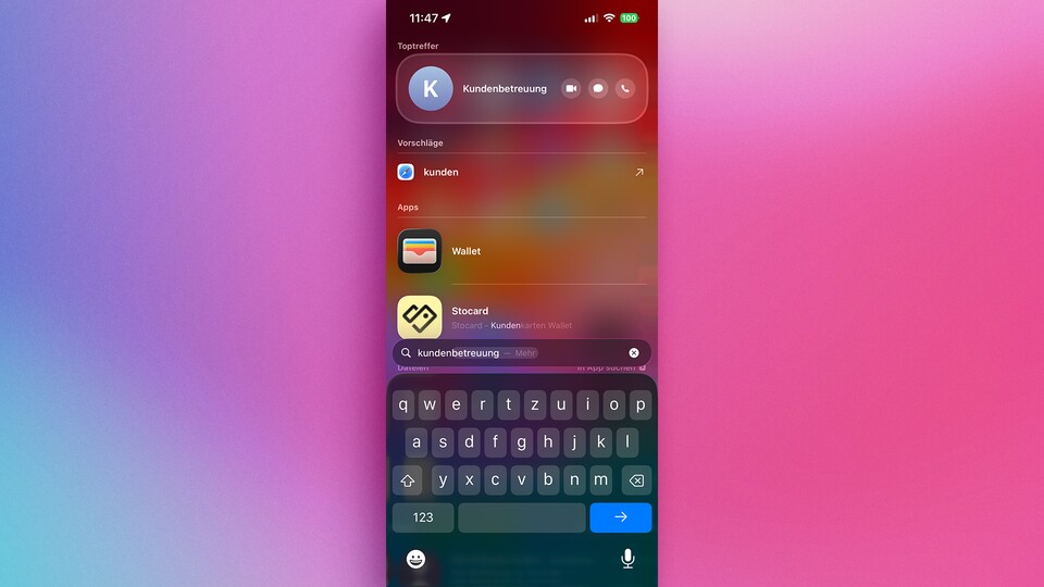 Kontakte suchen und direkt anrufen oder eine Nachricht schreiben: Auch das geht über die Suche sehr schnell. (Bildquelle: GameStar Tech)