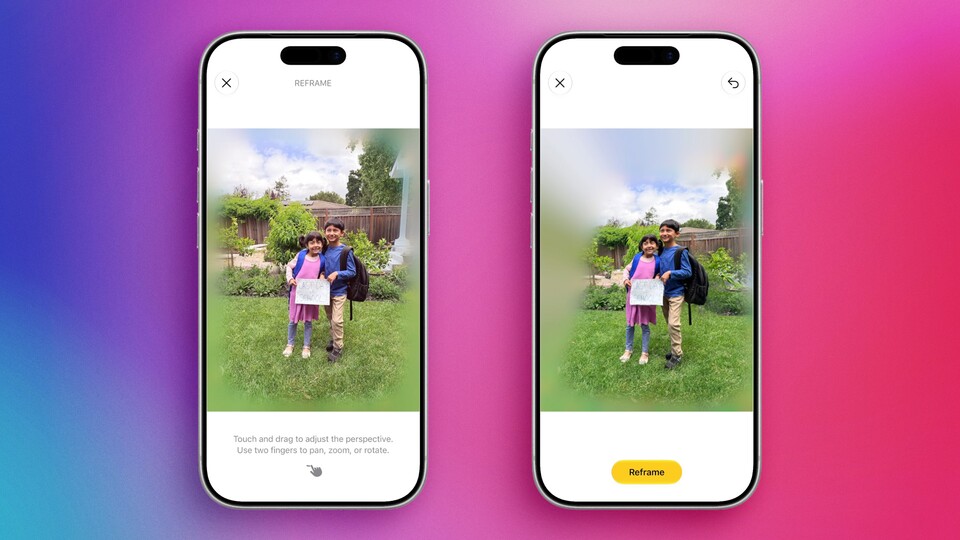 Mit Spatial Reframe kann das Motiv wahlweise optimal im Bild platziert werden. Aber wozu? Gerade die vermeintlich schlechten Fotos sind heute oft die schönsten! (Bild: Apple)