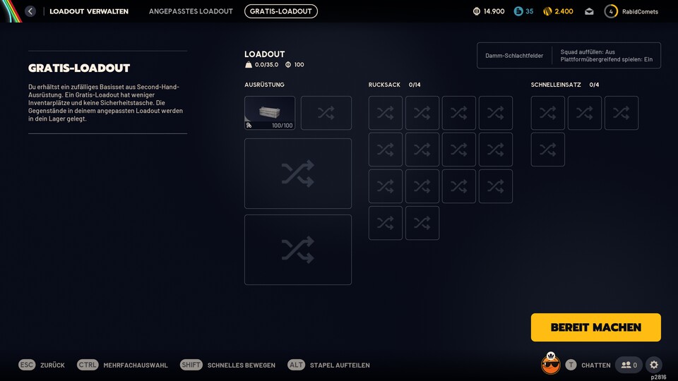 Das Gratis-Loadout könnt ihr auswählen, sobald ihr auf Matchsuche klickt.