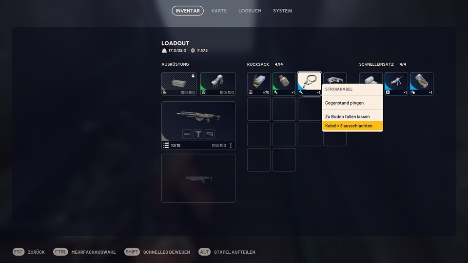 Im Inventar könnt ihr über eure Gegenstände hovern und dann mit Rechtsklick sehen, in was sie sich zerlegen lassen.