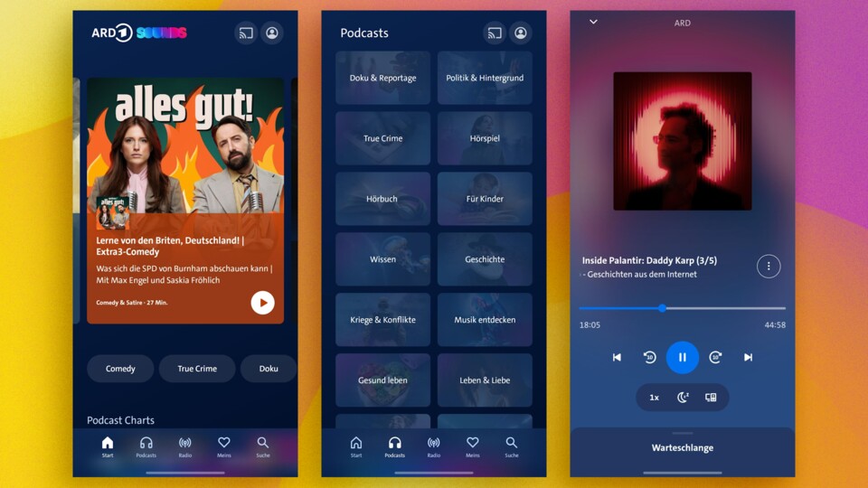 In der ARD-Sounds-App gibt es zahlreiche Kategorien zu unterschiedlichen Formaten und Radiosendern. (Bildquelle: GameStar Tech)