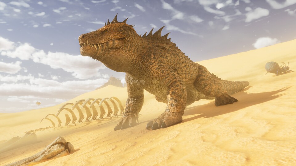 Der Fasolasuchus wurde von der Community auserwählt und auf ihm könnt ihr durch die Wüste flitzen.