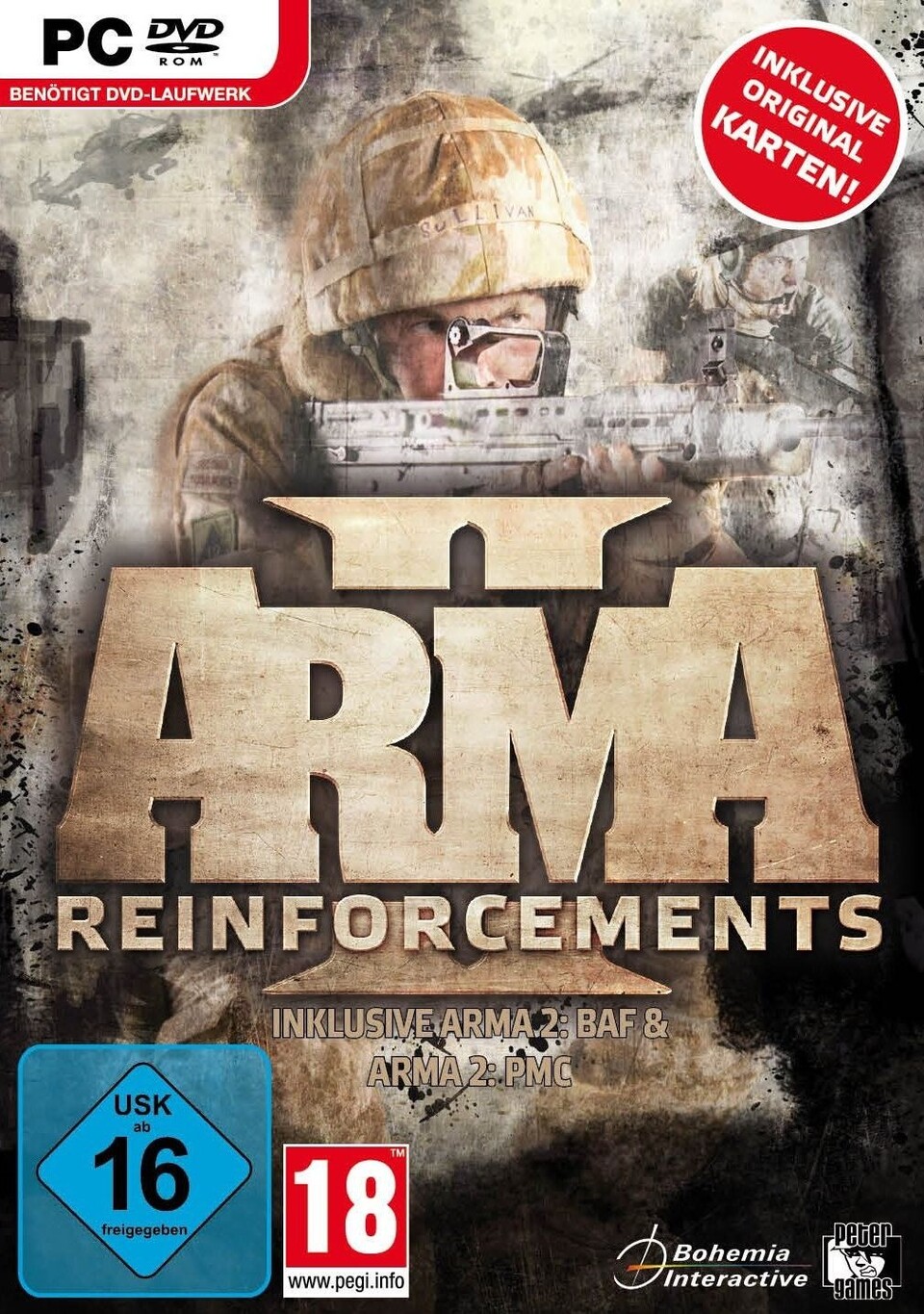 Die Addons British Armed Forces und Private Military Company wurden zunächst als DLCs zum Download angeboten, bevor mit ARMA 2: Reinforcements eine Retailversion der Erweiterungen erschien.