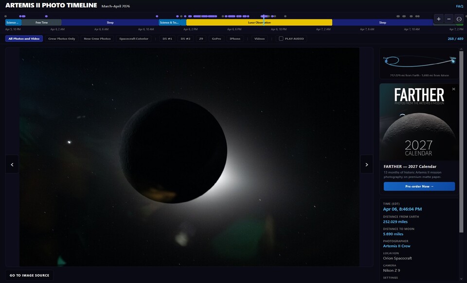 Schlichtes Design mit passenden Features nimmt euch mit auf die Fotoreise zum Mond.
(Bildquelle: artemistimeline und NASA)
