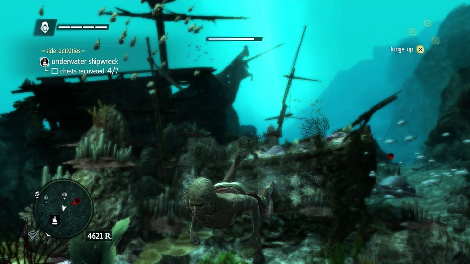 Schöne Unterwasserwelt: An bestimmten Punkten auf dem Ozean taucht Edward mit einer Glocke in die Tiefe. (PS4)