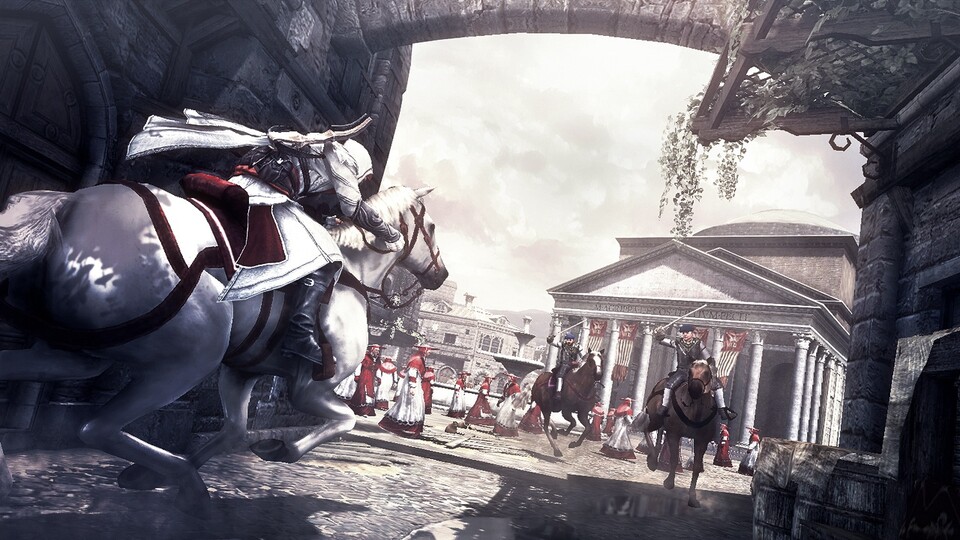 Ezio darf nun auch innerhalb der Stadtmauern auf Pferden reiten und kämpfen. Das soll die Gefechte ein wenig abwechslungsreicher machen.