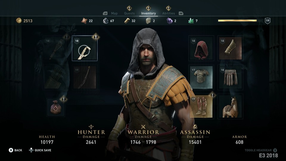 Das Erbeuten neuer Ausrüstung ist in Odyssey wichtig. Wer will, kann seinen Krieger auch im Assassinenlook ausstatten.