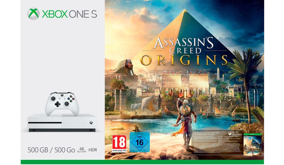 Assassin's Creed: Origins liegt dem preiswerten Xbox One-S-Bundle bei. Und FIFA, weil niemand fussballspielende ägyptische Assassinen schlägt.