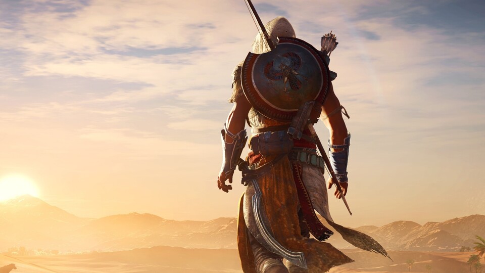 Da steht Bayek allein auf weiter Wüstenflur. Denn einen Koop-Kollegen wird's in Assassin's Creed: Origins nicht geben.