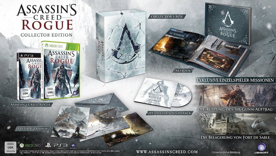 Die Collector's Edition von Assassin's Creed Rogue enthält Ubi-übliche Goodies wie Bonusmissionen und ein Artbook.