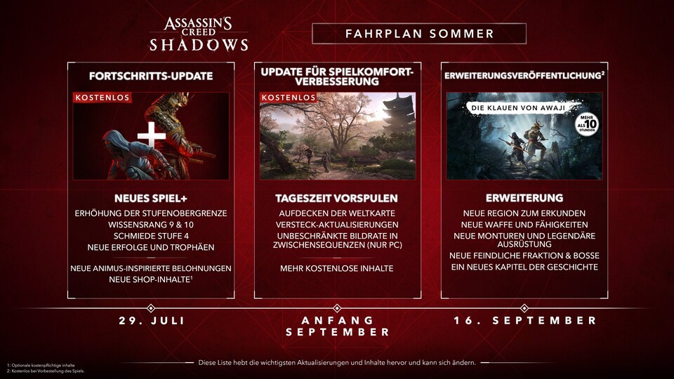 Der Content-Fahrplan für den Sommer in Assassins Creed Shadows. Hier g