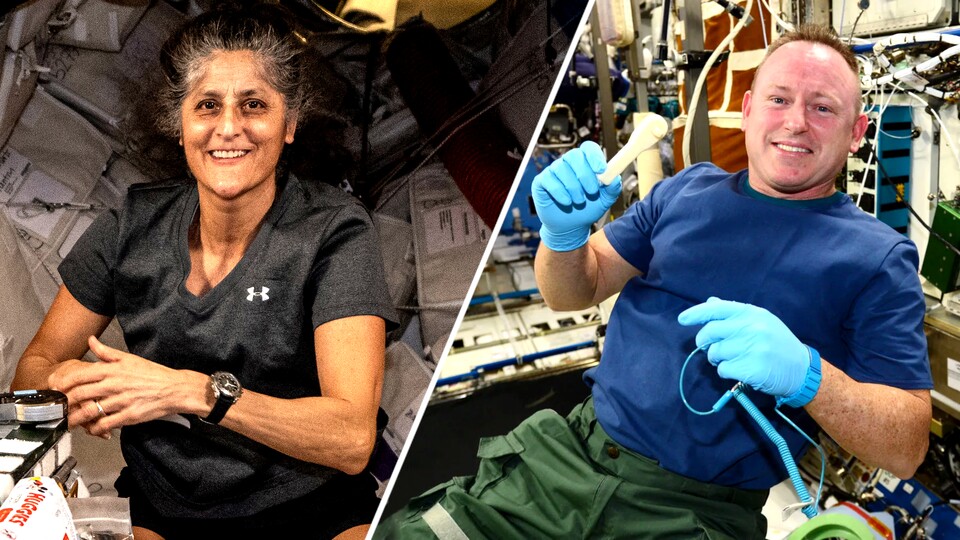 Der Weltraum hinterlässt Spuren im Körper, vor allem, wenn man wie Sunita Williams (links) und Barry Wilmore (rechts) über neun Monate dort lebt. (Bilder: NASA)