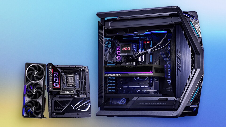 Wenn man es gut macht, sind nur noch die Kabel der All-in-One-Wasserkühlung zu sehen. Oder man setzt auf einen Luftkühler, um den Anblick dieser Kabel auch noch loszuwerden. (Bildquelle: Asus)