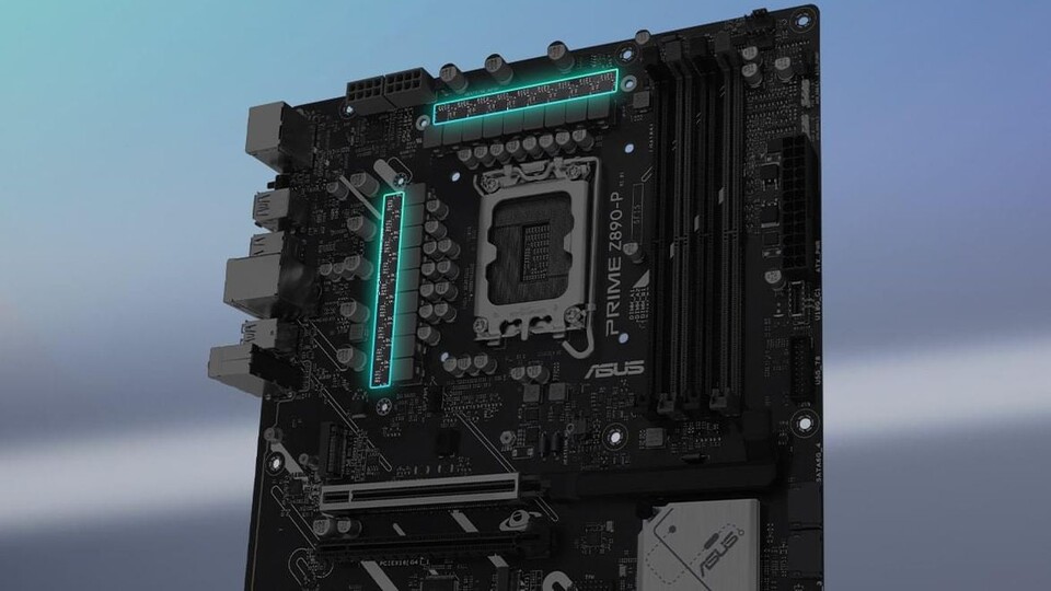 Über den hier farblich hervorgehobenen Spannungswandlern befindet sich sonst ein Kühlkörper, der auch die fest montierte IO-Blende enthält. Das hier ist also quasi ein Nacktbild.