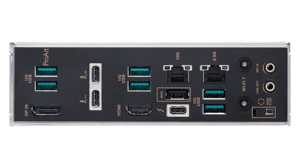 Die vielen Anschlüsse erfüllen euch jeden Wunsch, den ihr an die IO eures Mainboards habt.