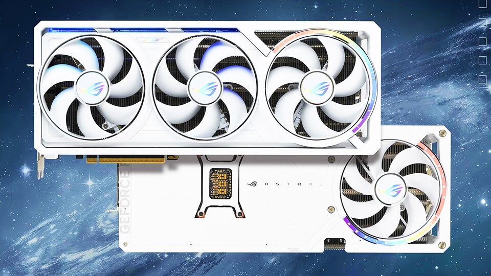 Die weiße ROG Astral GeForce RTX 5080 verfügt über ganze vier Lüfter, die die effiziente Kühlung der Grafikkarte sicherstellen.