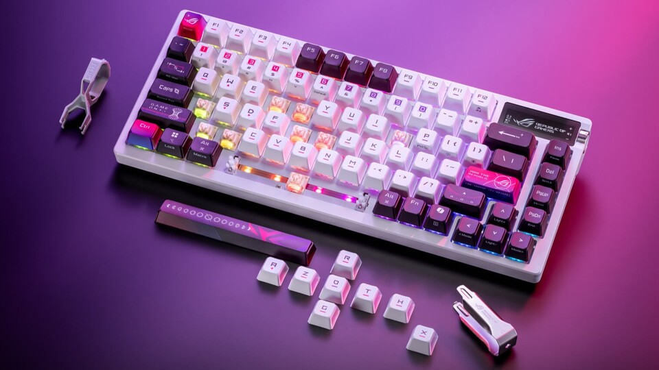 Die neue Asus ROG Azoth X ist im Gegensatz zu den Vorgängern nur in weißem Gehäuse zu bekommen. (Bildquelle: Asus)