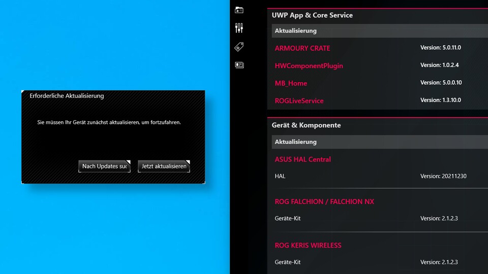 Ständiger Begleiter beim Einsatz der Peripherie-Software von Asus: Updates für alle möglichen Elemente.