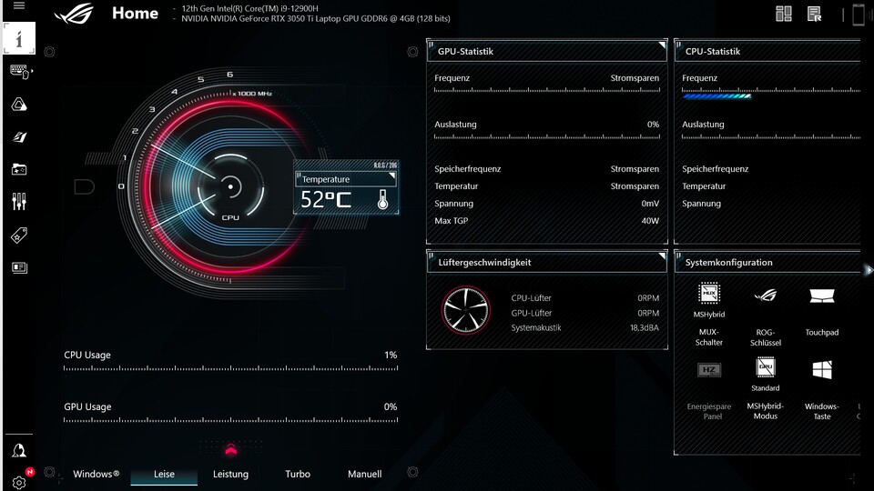 Die Armoury Crate Software bietet viele Einstellungsmöglichkeiten, ist aber recht unübersichtlich.