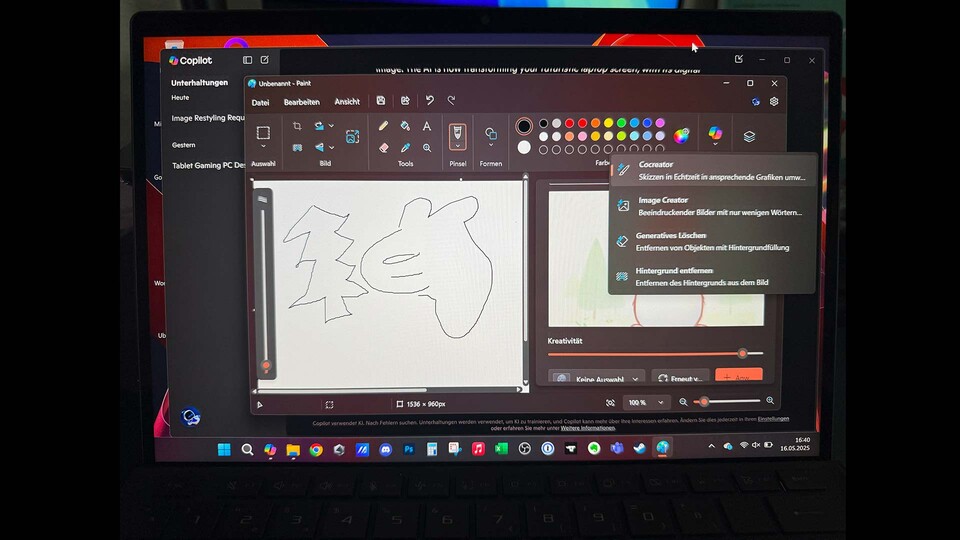 Cocreator könnt ihr in Paint über das Copilot-Menü abrufen.