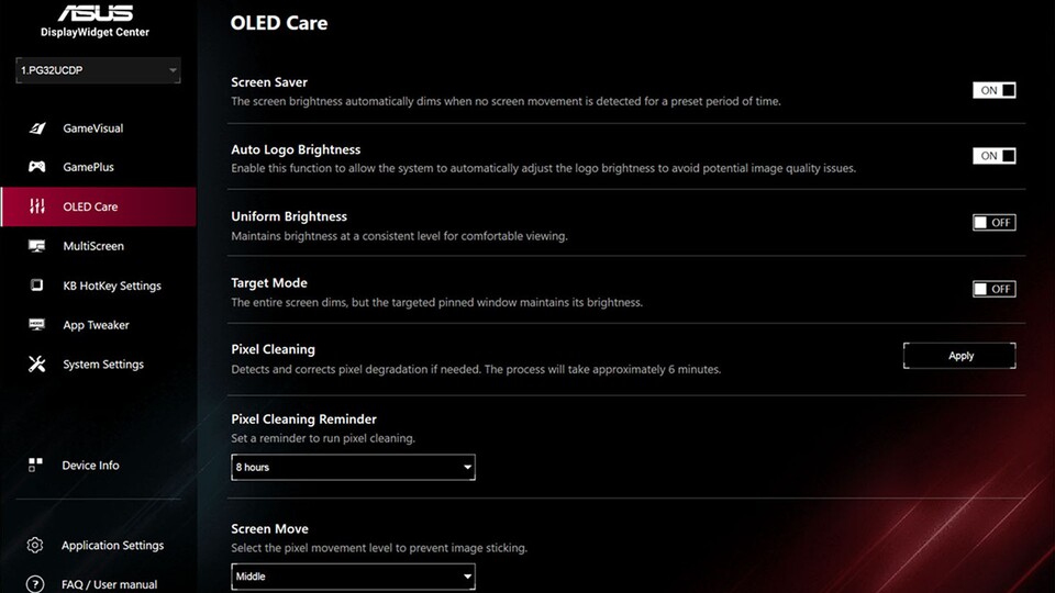 Von den OLED Care Funktionen, die ASUS in seine Monitore einbaut, profitiert ihr genauso wie ich mit dem PG32UCDP.