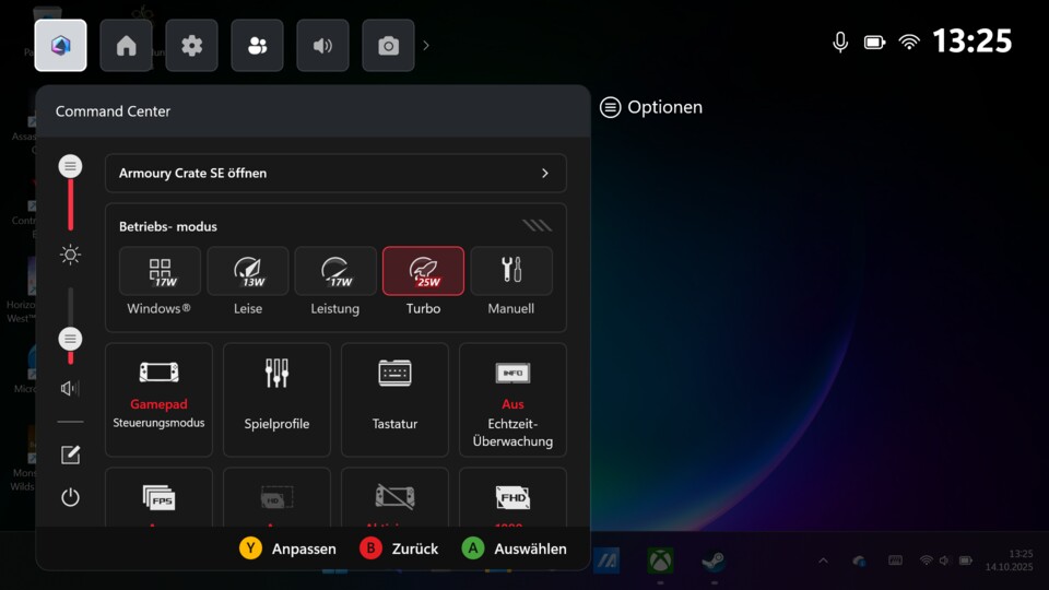 Mit der Armoury Crate-Taste ruft ihr ein Menü für viele nützliche Schnelleinstellungen auf. (Bildquelle: Duy Linh DinhGameStar Tech)