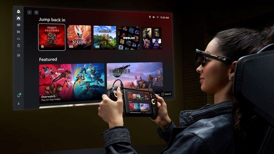 Die Brille ermöglicht das Spielen auf einem gigantischen Bildschirm, unabhängig vom Ort. (Bildquelle: Asus)