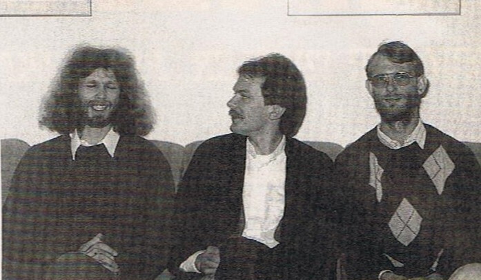 Ralf Glau (links) mit Holger Paulsen (Mitte) und Harald Uenzelmann bei der Gründung ihres Softwarehauses Art Edition (Quelle: Power Play 8/89). 