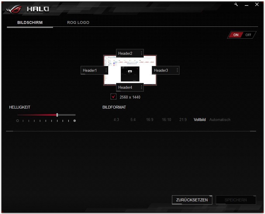 In der Halo Software werden die LED-Streifen der jeweiligen Monitorseite zugeordnet.