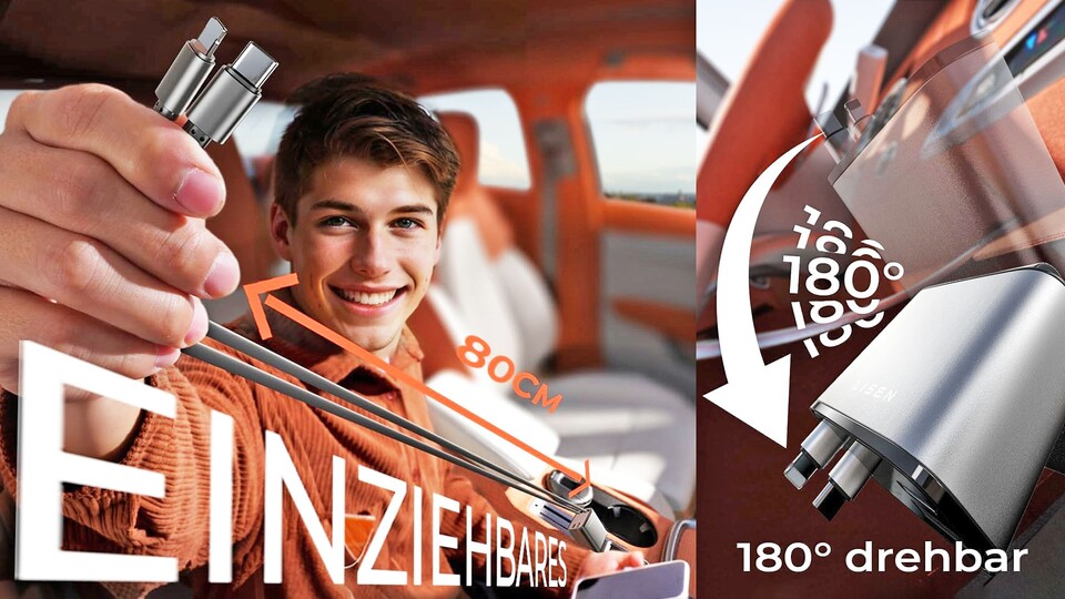 Das Kabel funtionert wie bei einem Staubsauger. Auf beliebige Länge rausziehen und kurz dran ziehen, um es automatisch wieder aufzuspulen.