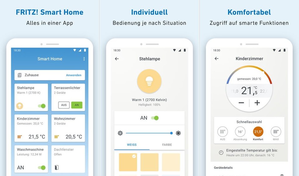 Die AVM Fritz! Smart Home App ist übersichtlich aufgebaut, aber auch über den Browser habt ihr Zugriff auf alle Funktionen.