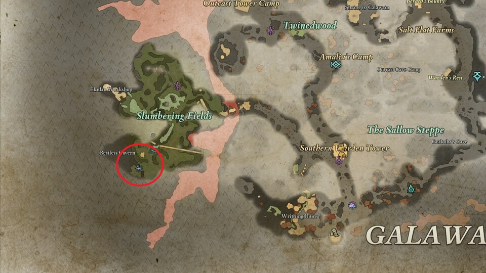 In den Schlummernden Feldern müsst ihr einen Fluss überqueren, um das vierte Erinnerungsfragment von Sapadal zu finden.